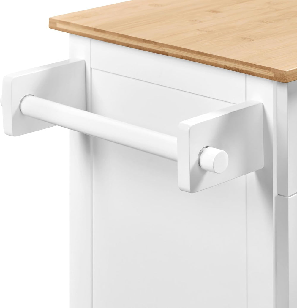 Topeakmart Rolling Kitchen Island Cart on Wheels with Storage Cabinet White