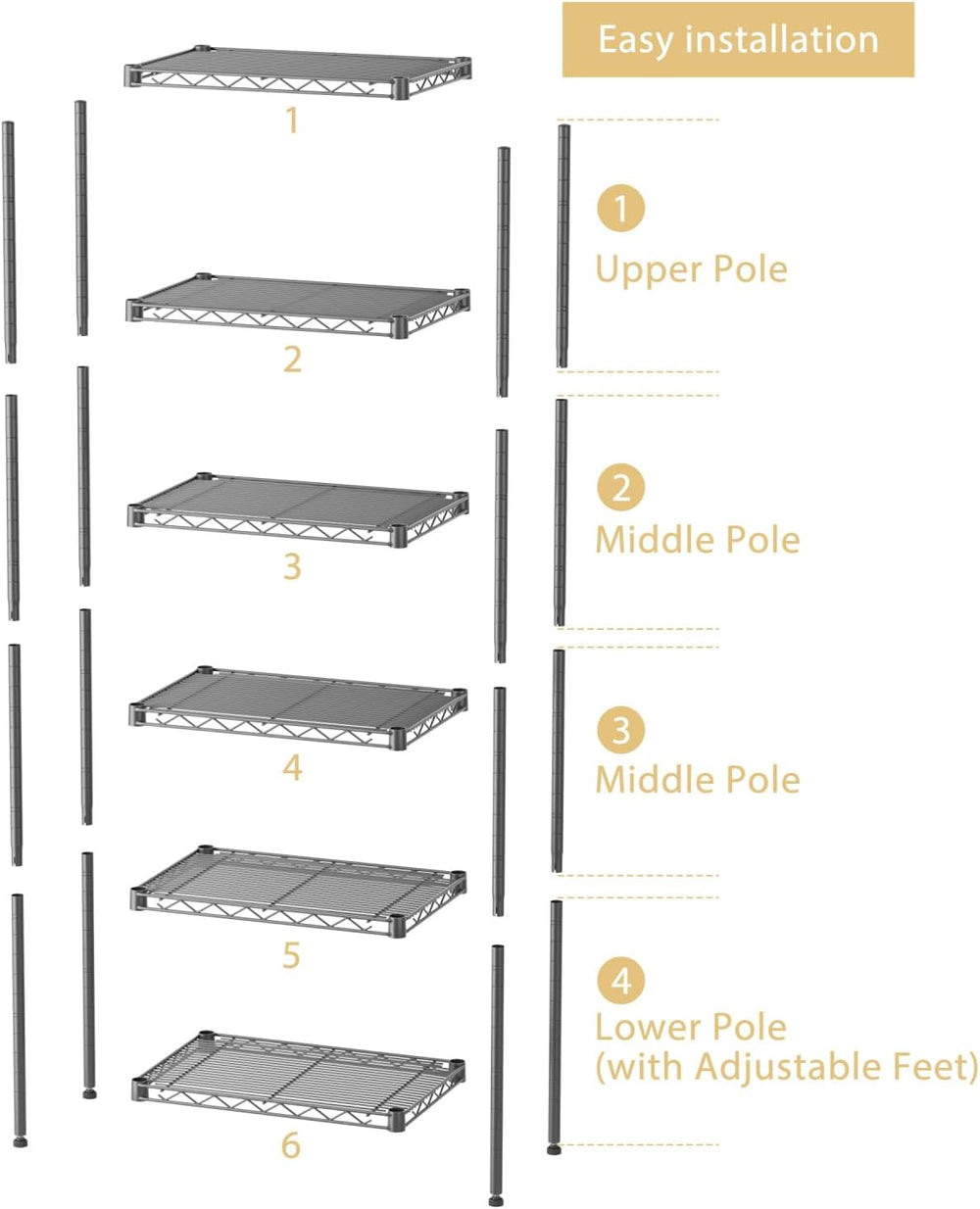 SINGAYE Metal Shelves Wire Shelving Storage Standing Adjustable Shelf Unit