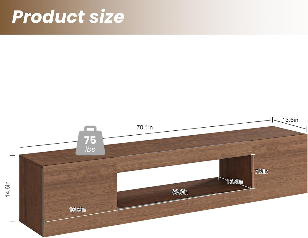 EAG 70" Floating TV Stand for TVs Up to 80", High Gloss, Brown