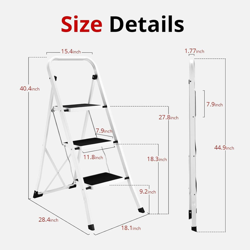 HBTower 3 Step Ladder, Folding Step Stool for Adults