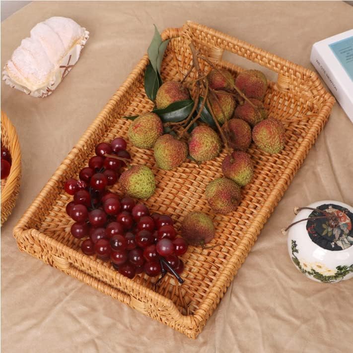 YANGQIHOME 17" Handwoven Rattan Serving Tray with Handles – Rectangular ...