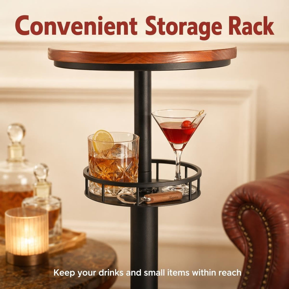 LOKKHAN 42" Tall Rustic Industrial Bar Table with Storage-19.68" Di...