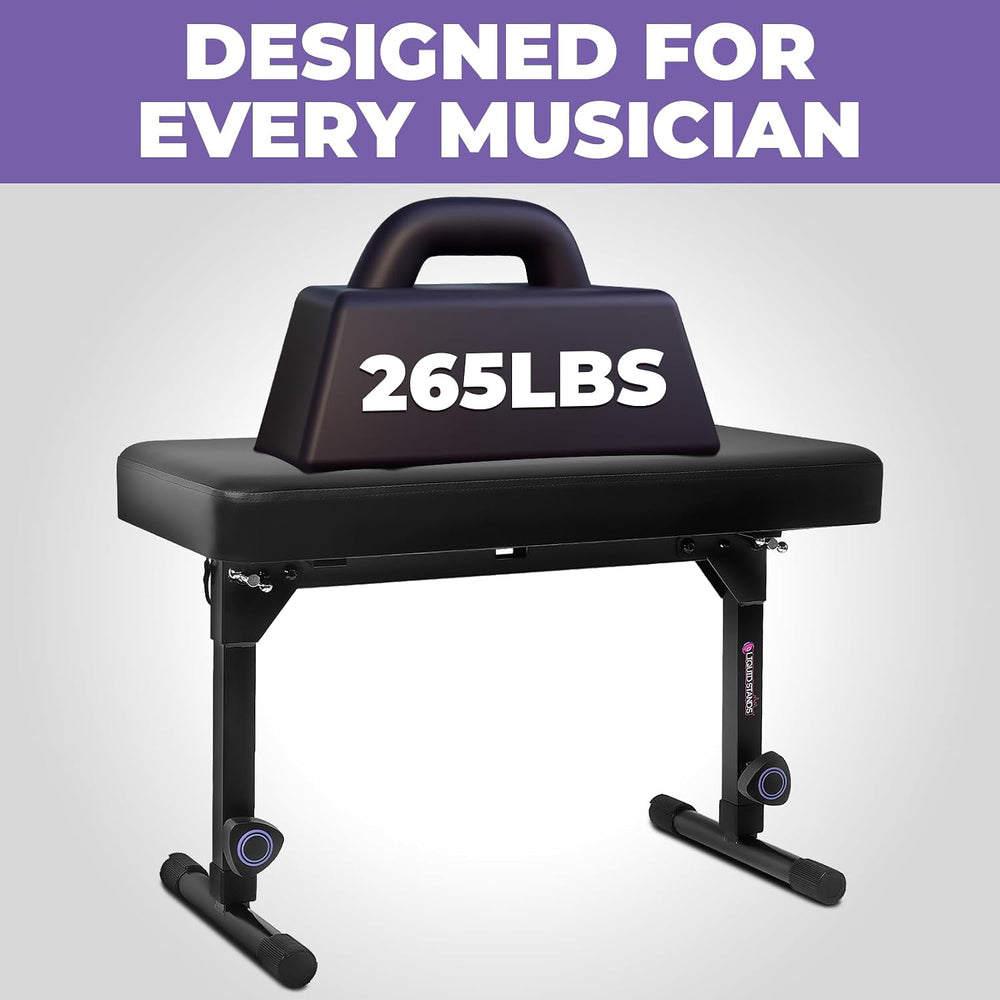 Liquid Stands Foldable Dual Adjustable Piano Bench with Black Cushion