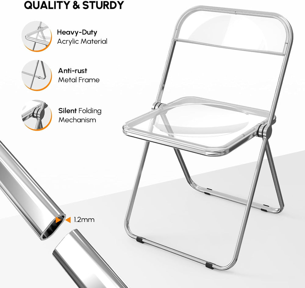 VINGLI Acrylic Folding Chairs 2 Pack, Clear Chair Foldable and Stackable, Pla...