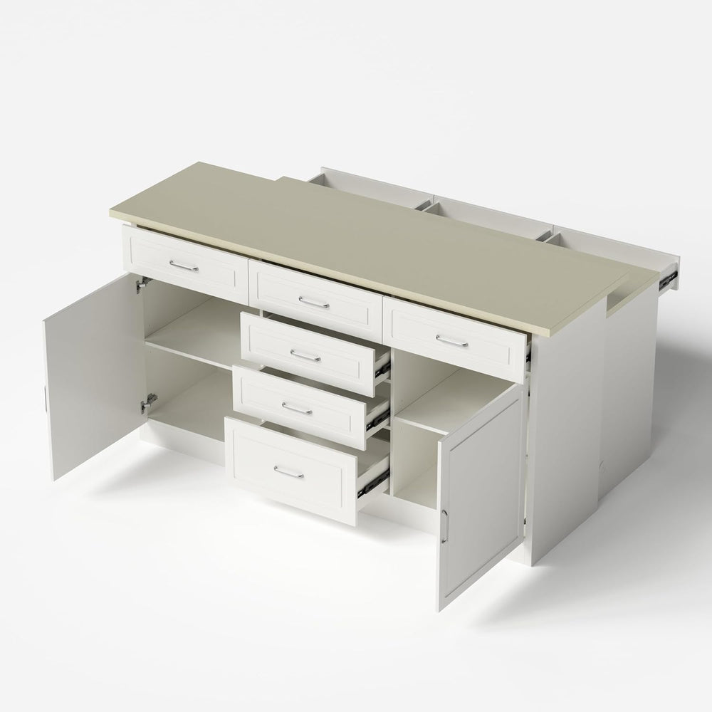 Homsee 78.7" Large Kitchen Island with Storage and Seating, White