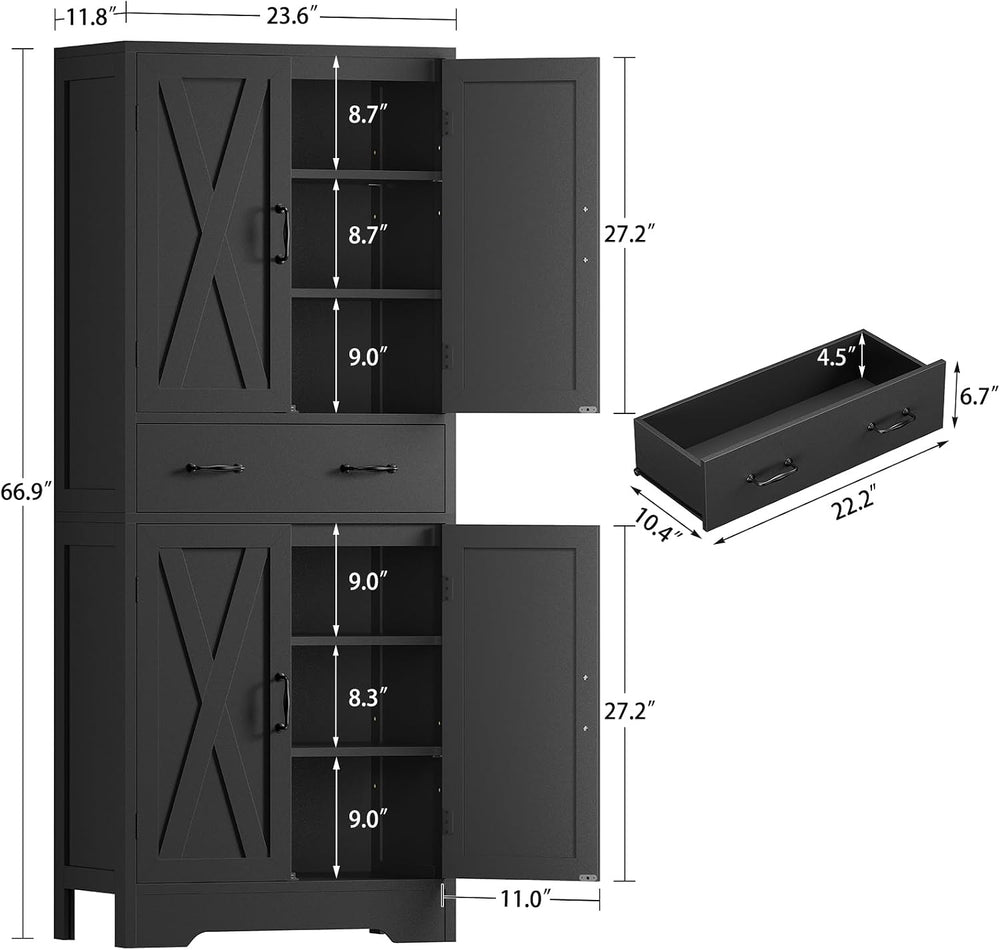 TEENFON Tall Storage Cabinet with 2 Adjustable Shelves & 1 Large Drawer, ...
