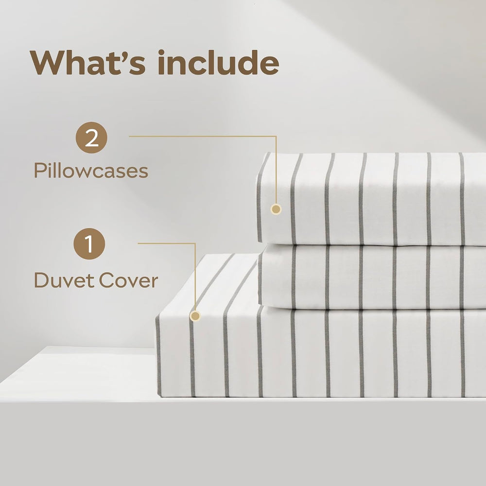 JELLYMONI 100% Cotton Vertical Stripe King Duvet Cover Set, Grey