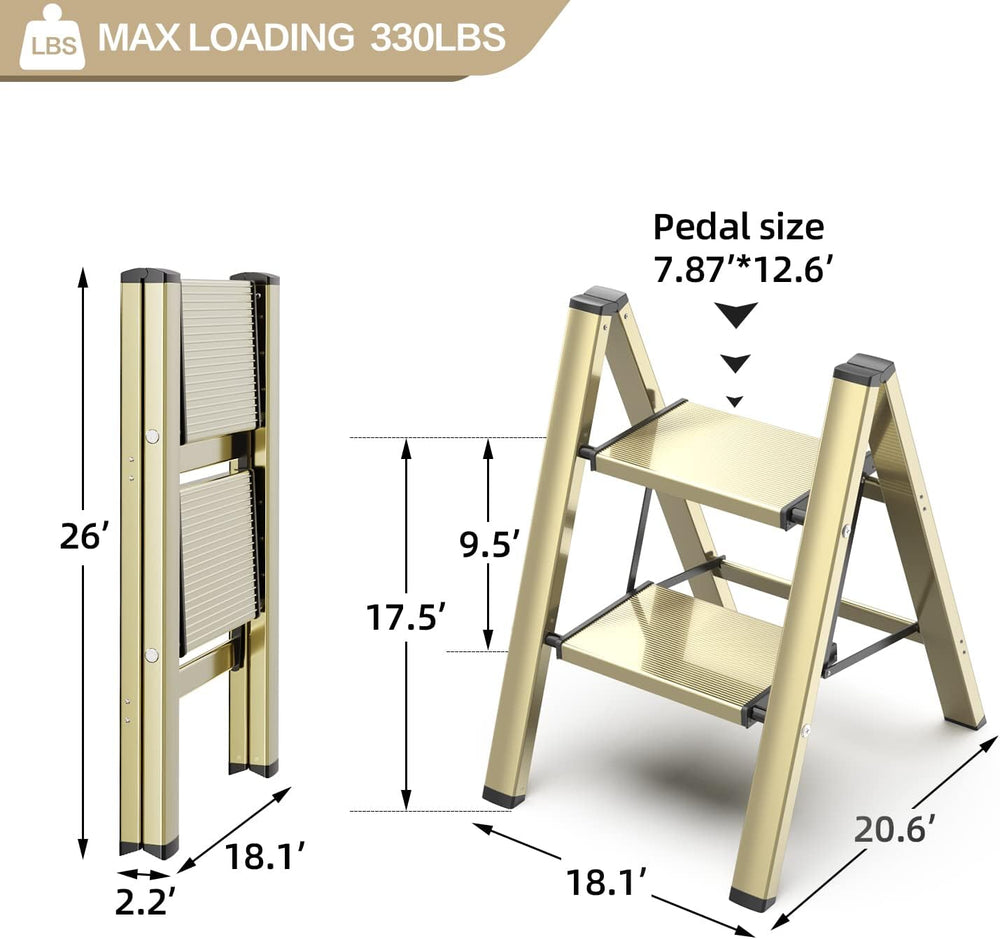 2 Step Ladder, Folding Step Stool with Anti-Slip Wide Pedal