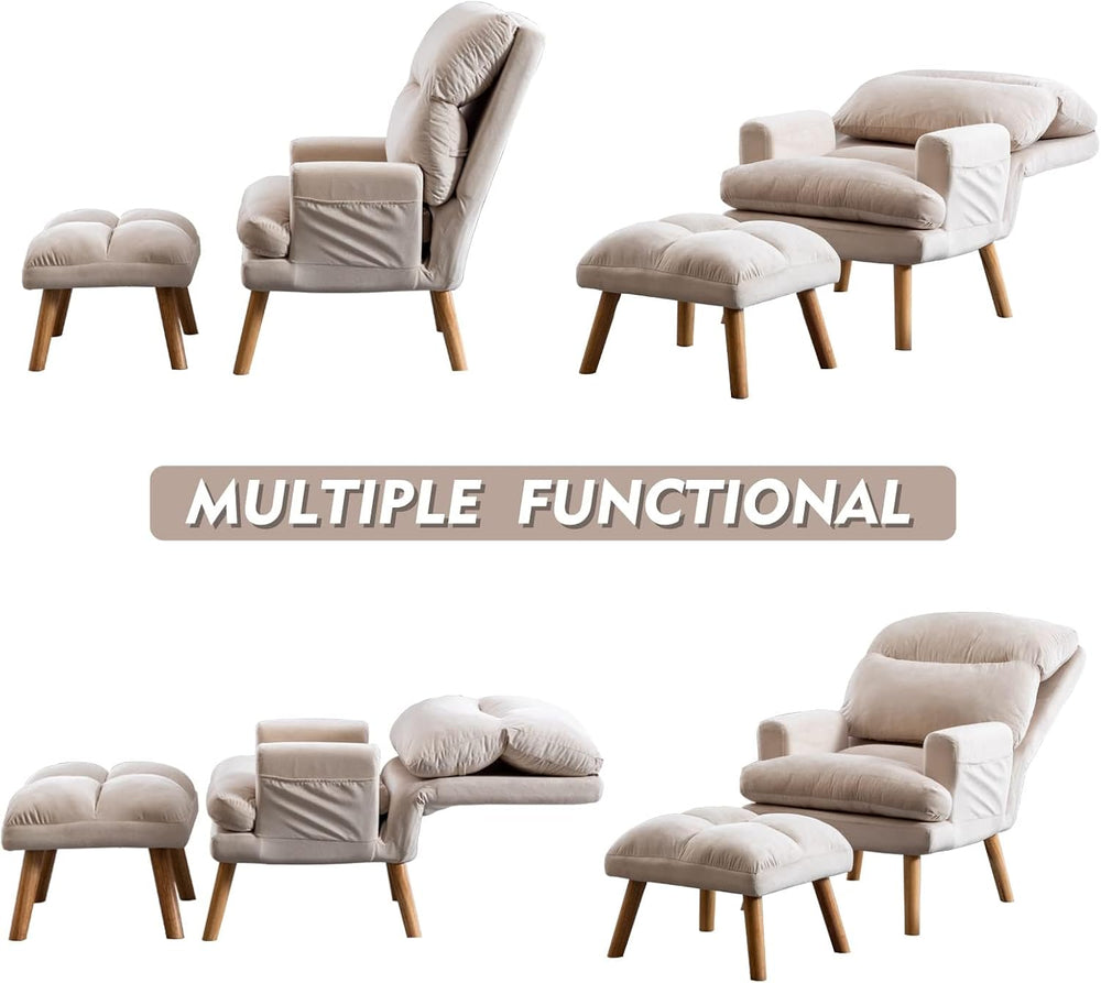 CANMOV Modern Accent Chair with Ottoman Set of 2, Soft Fabric Armchair with A...