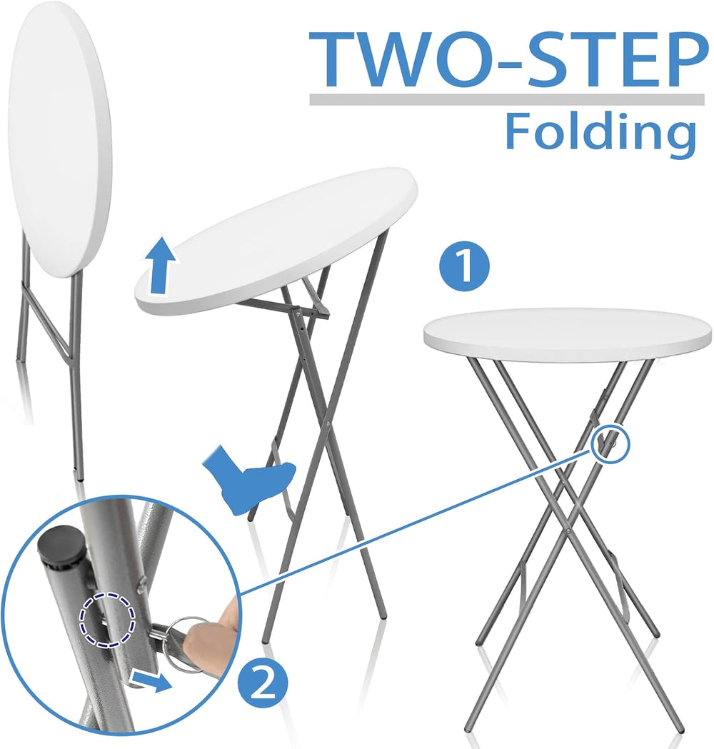 GUAGUA 32in Folding Cocktail Table, Bar Height, Round,High Top, White