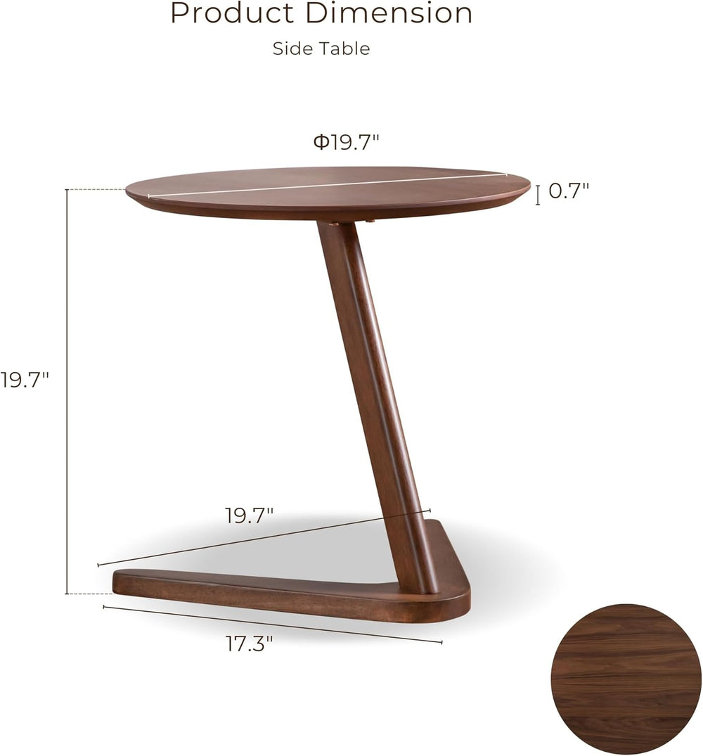 Furniture of America Lucian Mid-Century Modern Solid Wood Brown Round Side Ta...