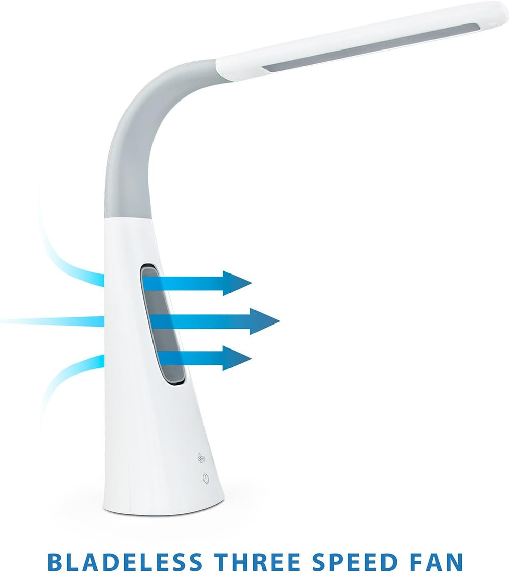 LED Desk Lamp with Fan, Bladeless Quiet 500 Lux Eye-Caring Table Lamp