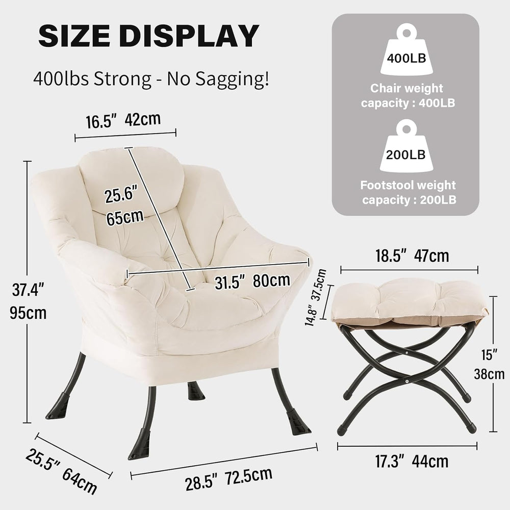 Tiita Lazy Chair with Ottoman, Modern Large Accent Lounge Chairs, Leisure Sof...