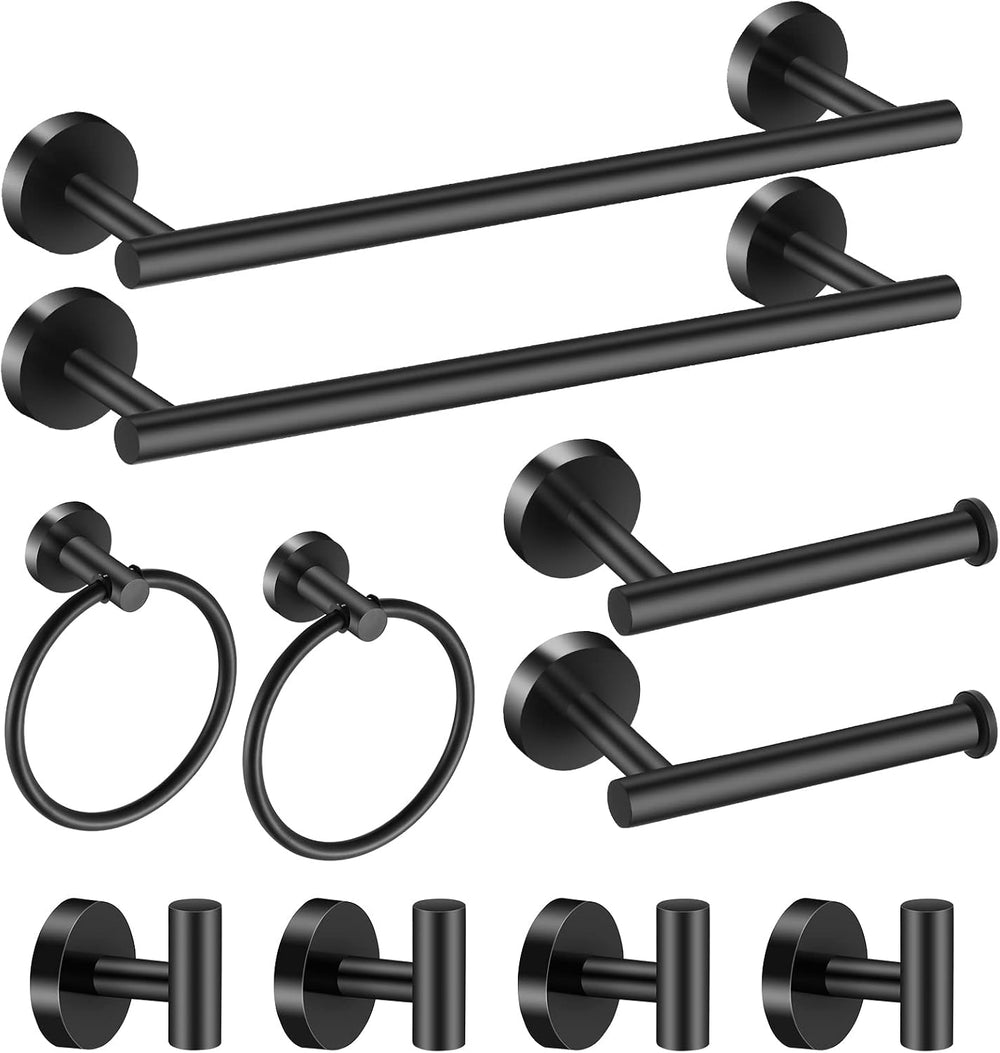 Bathroom Hardware Set Black 10 Pieces, Towel Bar Set Matte Black Stainless St...