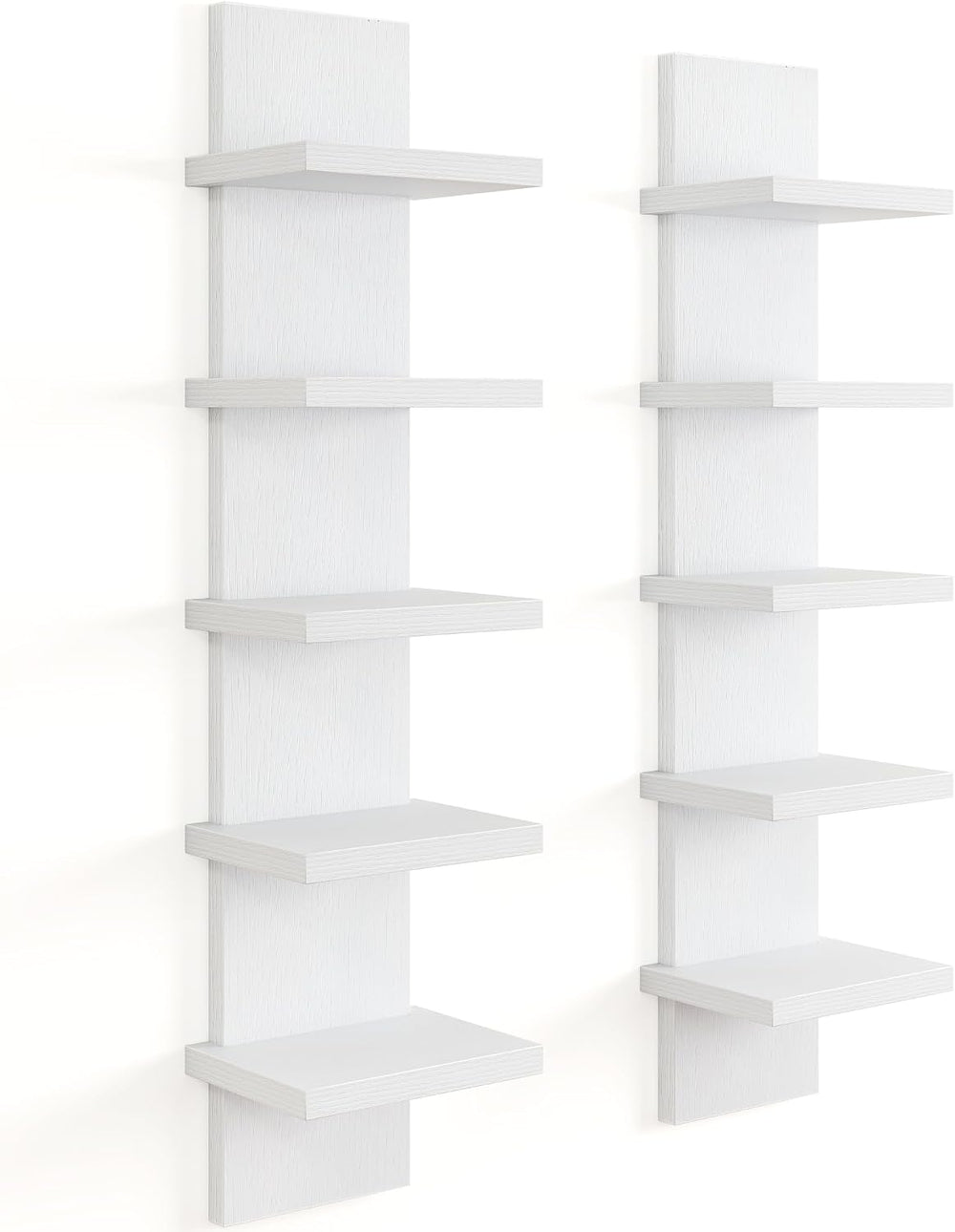 Fun Memories 5 Tier Wall Shelf Unit, Vertical Storage Tower, White, 2-Pack
