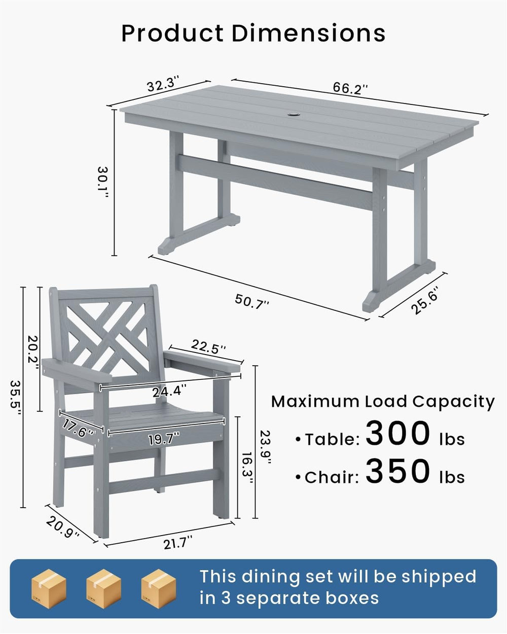 5-Piece Outdoor Dining Set, HDPE All-Weather Patio Table and Chairs Set for 4...