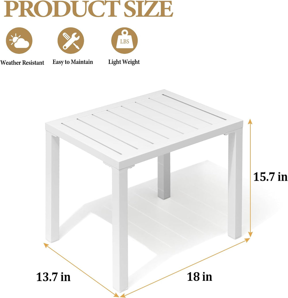 Aluminum Outdoor Side Table, Small Patio Coffee Bistro End Table, White