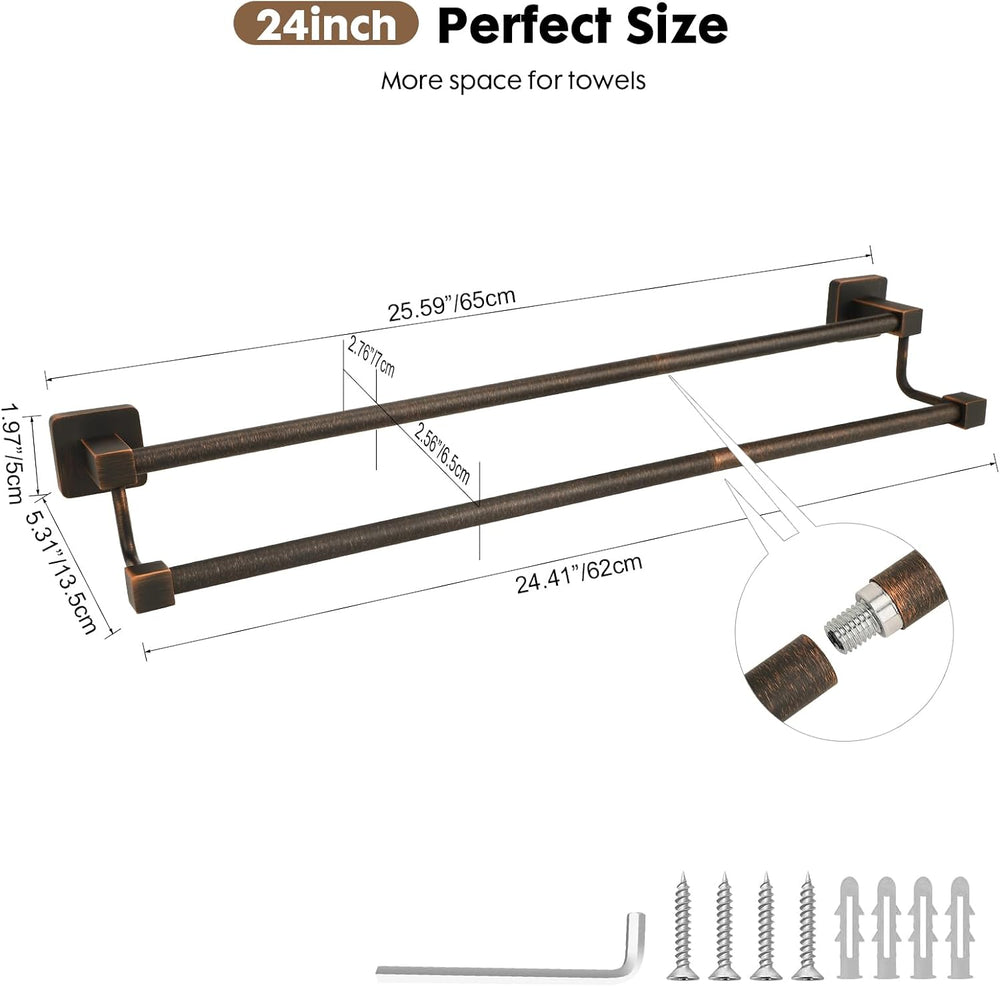Bathroom Double Towel Bar Oil Rubbed Bronze, 24 Inch Square Towel Racks for B...
