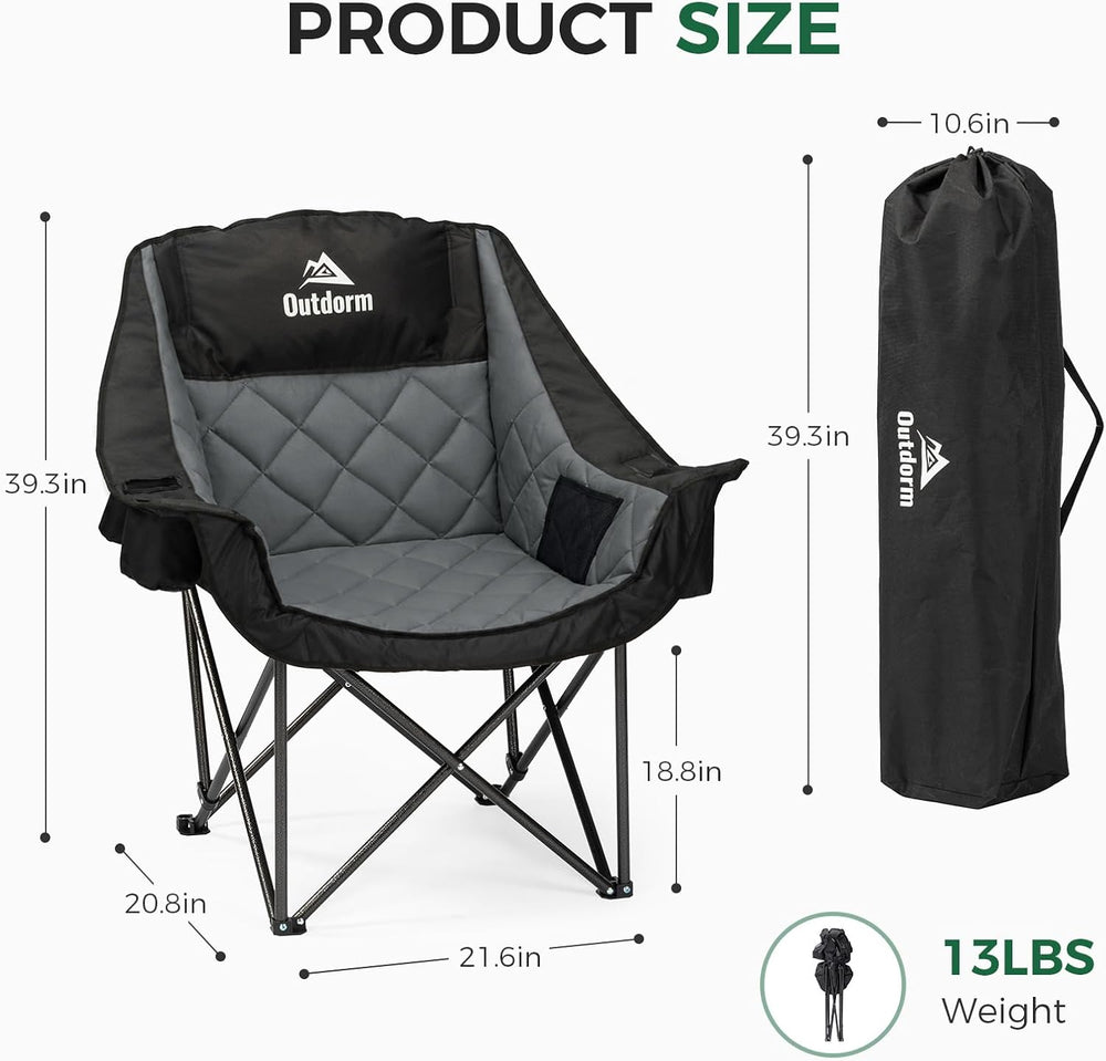 2 Pack Oversized Camping Chairs for Adults, Support 450 lb Each, Black