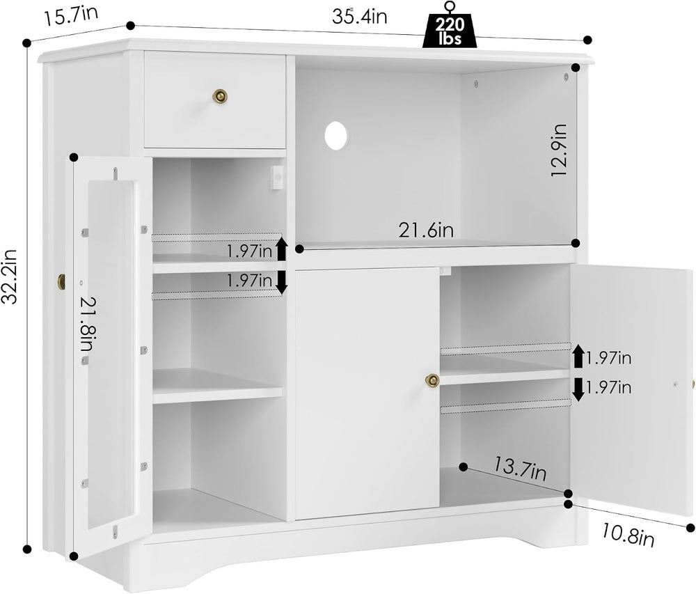 HORSTORS Microwave Cabinet, Kitchen Storage Cabinet, Microwave Stand, White
