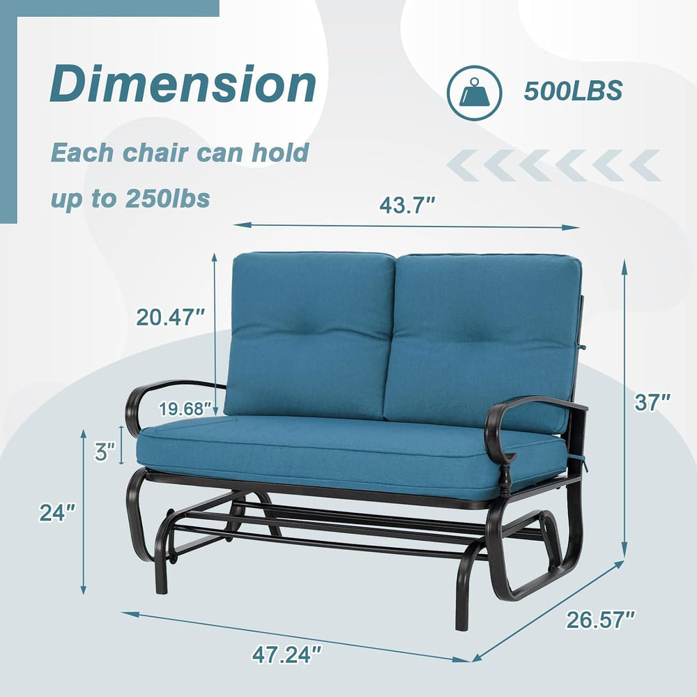 Outdoor Glider Rocking Bench 2 Person Patio Loveseat Steel Frame Furniture Se...