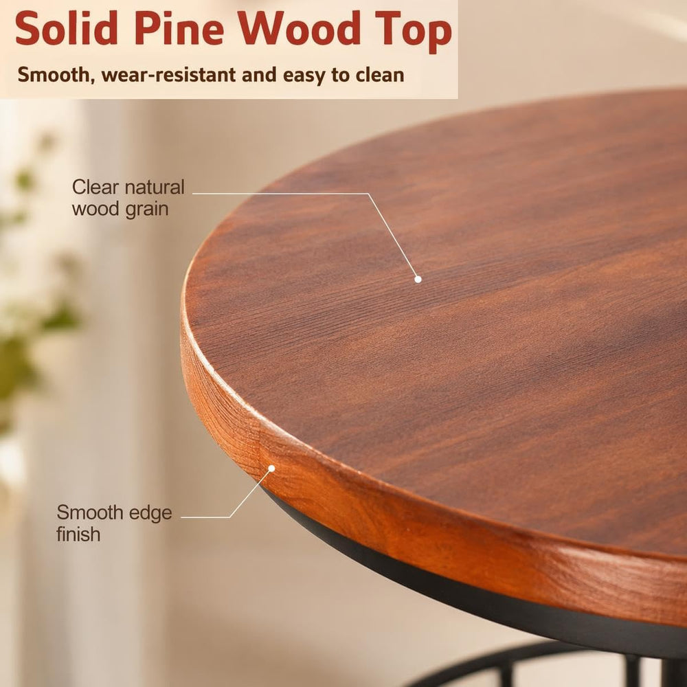 LOKKHAN 42" Tall Rustic Industrial Bar Table with Storage-19.68" Di...