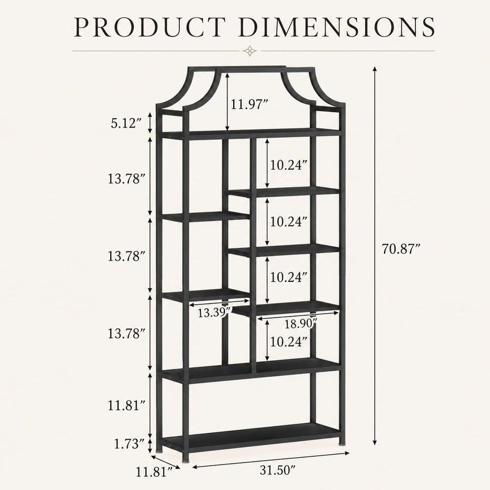 8-Tier Open Shelf Bookcase, 70.87"H x 31.5"L Lux Etagere Bookshelf,...