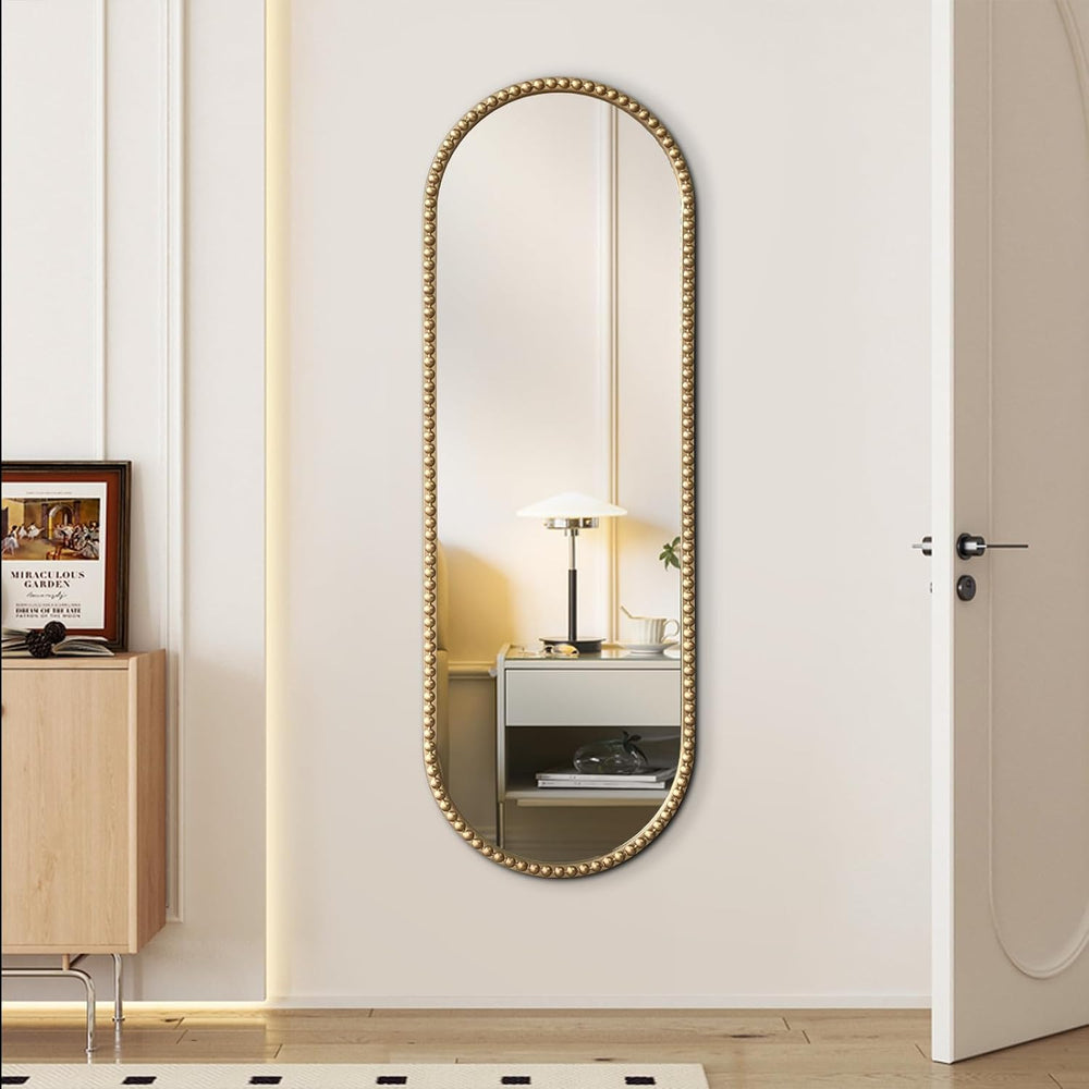 Antique Gold Full Length Mirror Oval Full Body Wall Mirror Baroque Beaded Mir...