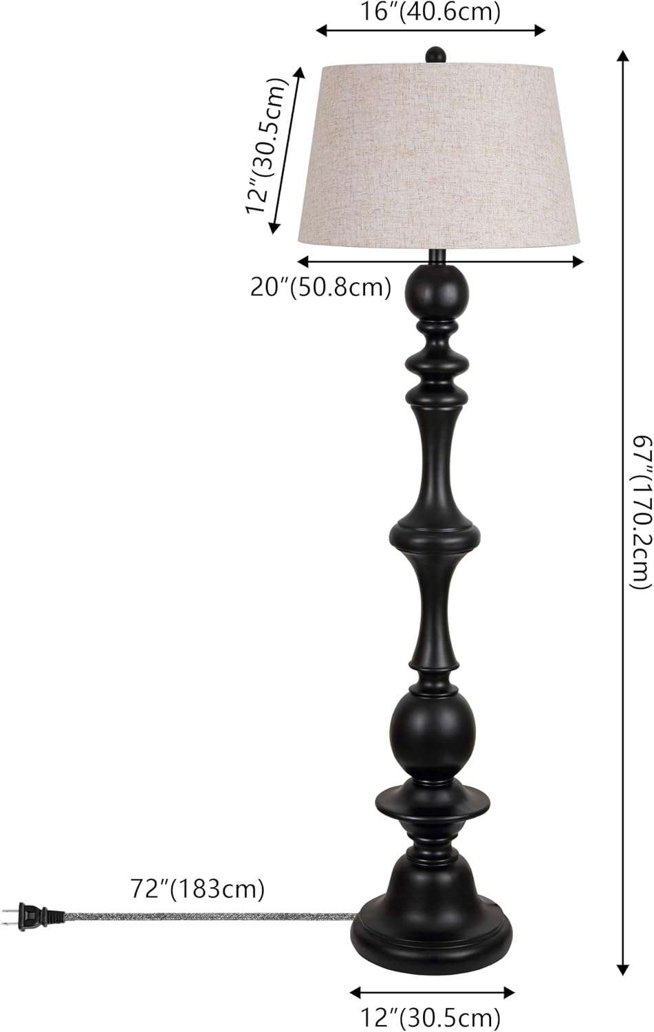 JONATHAN Y Taylor Candlestick Floor Lamp 67", Black