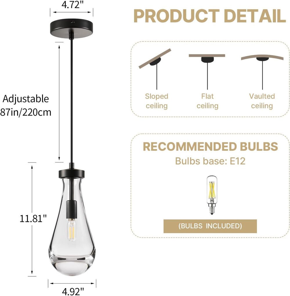 Set of 2 Raindrop Pendant Lights,Tear Drop Ceiling Pendants Light