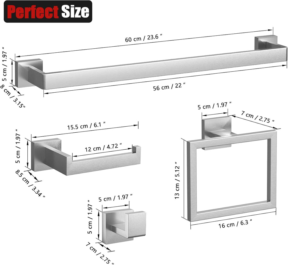10-Pieces Brushed Nickel Bathroom Accessories Set 23.6 Inch Towel Bar Set.