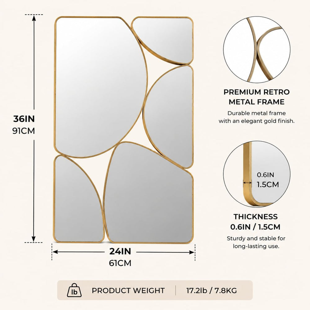 SHYFOY Antique Gold Mirror, 35"x24" Abstract Decorative Wall Mirror