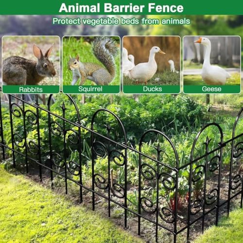 AMAGABELI 8 Panels 32in(H)ร10ft(L) Decorative Garden Fence No Dig Rustproof M...