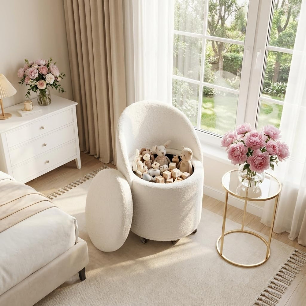 LukeAlon Storage Ottoman with Wheels, White