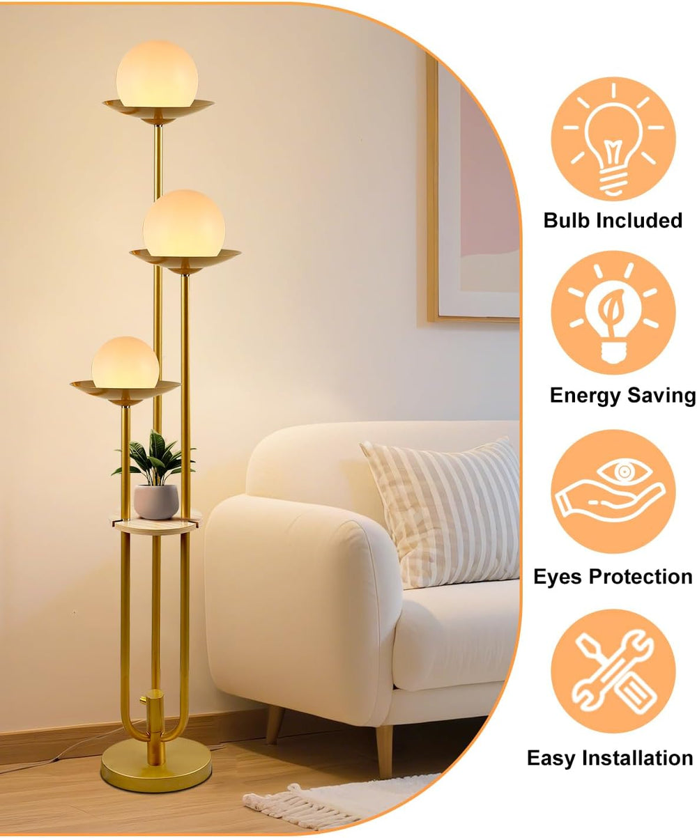 63IN Globe Floor Lamp with Shelf 3-Lights Modern Dimmable Floor Lamps with 30...