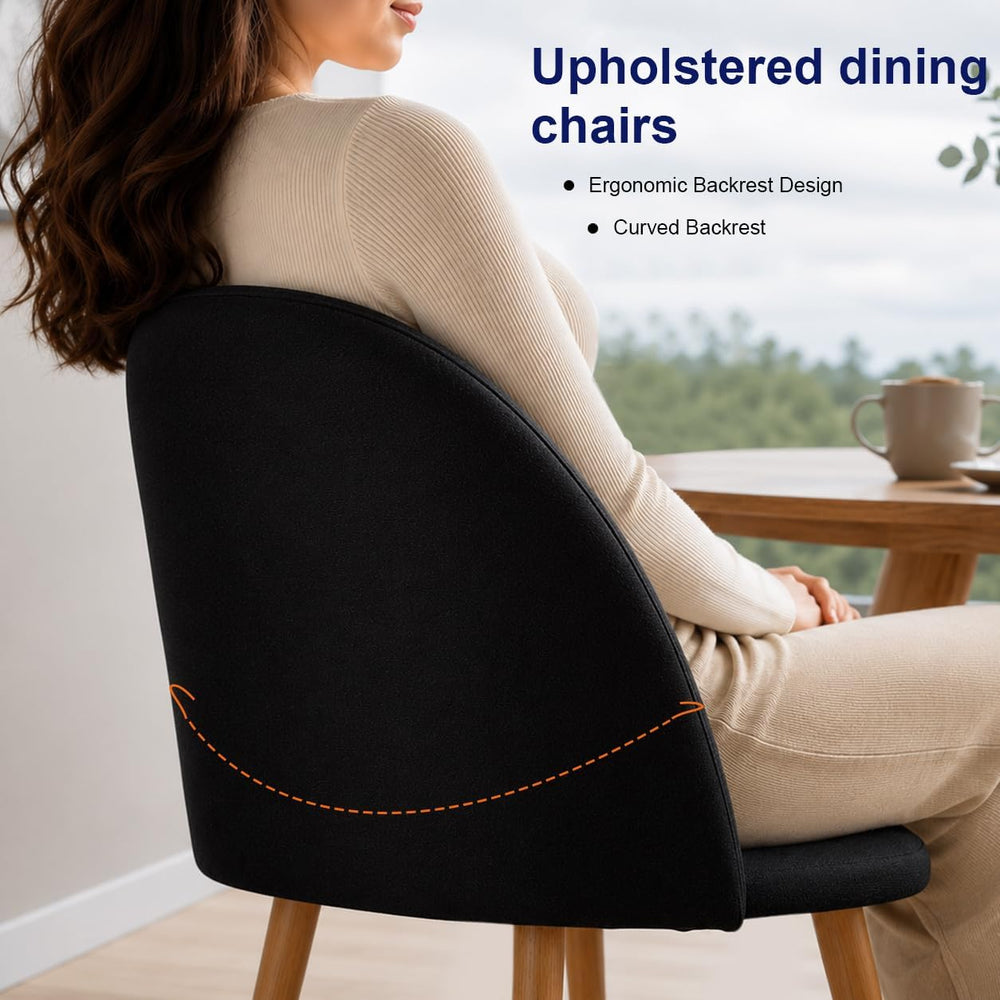 Dining Chairs Set of 2 Black Linen Fabric Kitchen Side Chair Accent