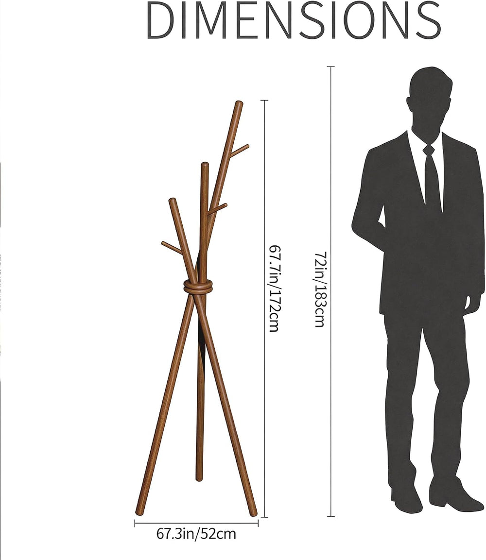 VICITON Wooden Coat Rack, Tripod Coat Tree Freestanding with 3 Hooks for Clot...