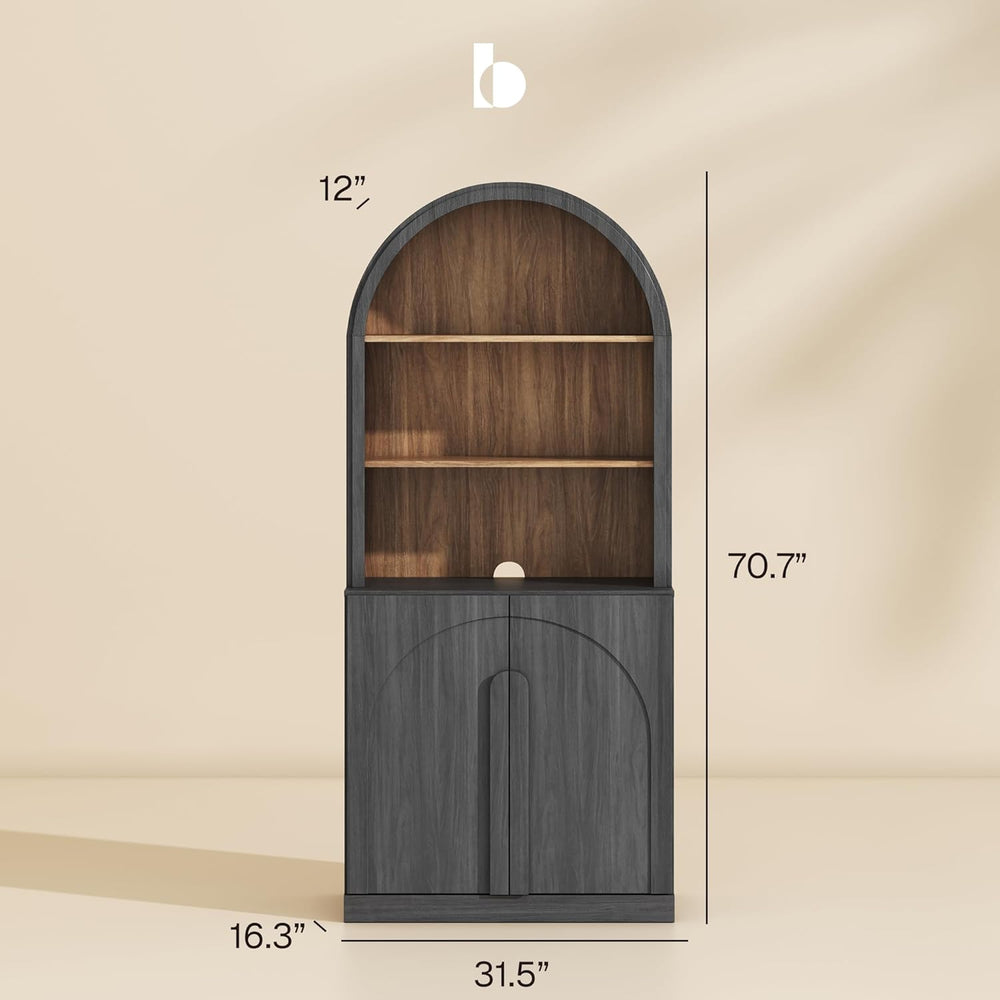 BELLEZE 71" Tall Storage Cabinet with Arched Hutch, Wooden Sideboard Buf...