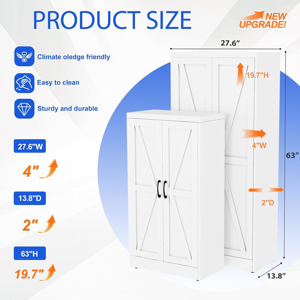 GAIOUS 63" Tall Metal Storage Cabinet White Cupboard Kitchen Pantry Cabinet
