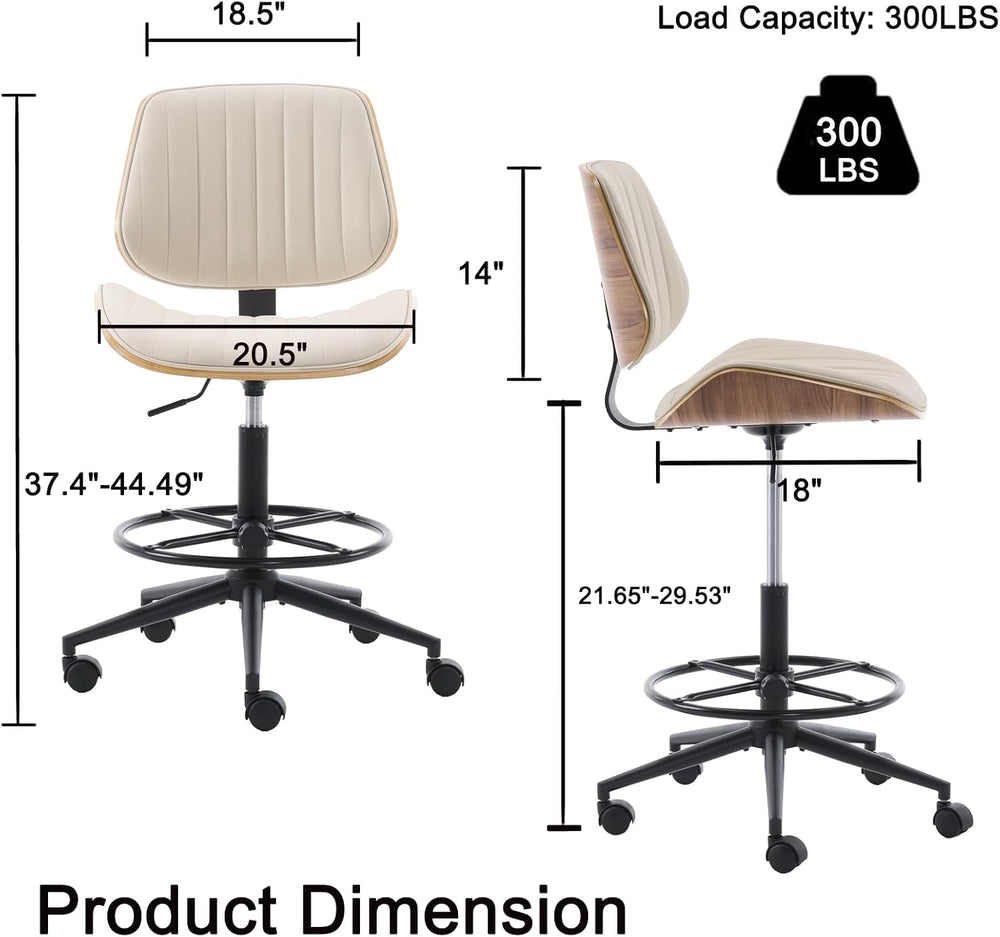 Drafting Chair for Standing Desk, Armless Tall Office Chair with Bentwood Bac...