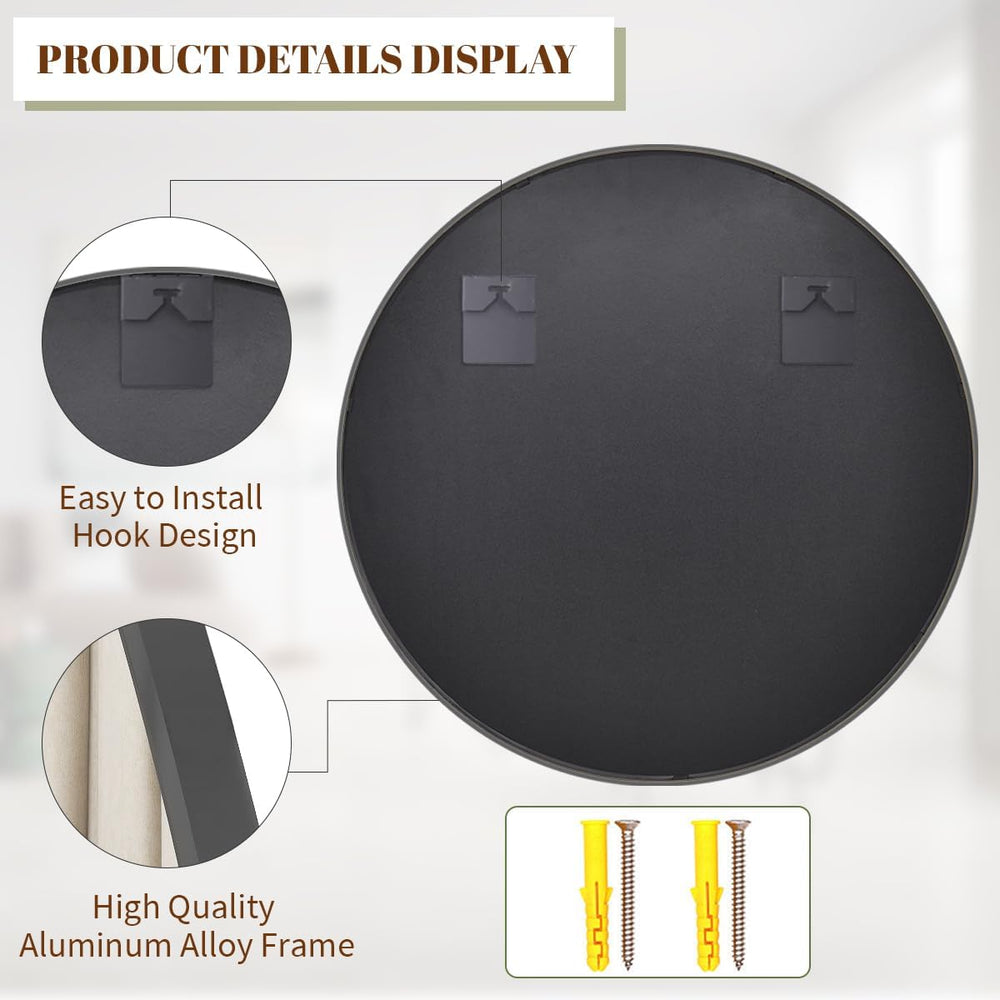 BEAUTYPEAK 42 Inch Round Mirror, Metal Frame Circle Mirror, Black