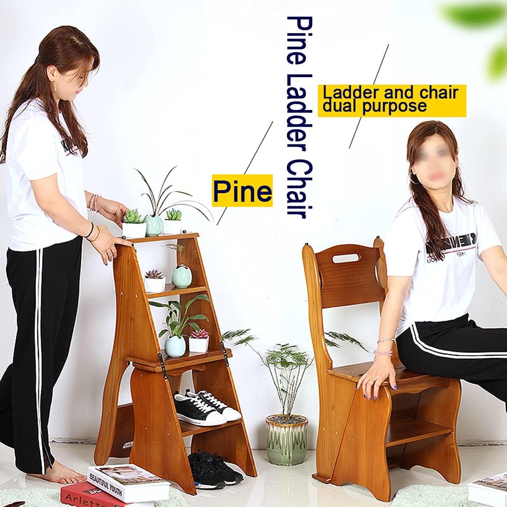 Wooden Folding Library Ladder Chair,2 in 1 Lightweight Portable Multifunction...