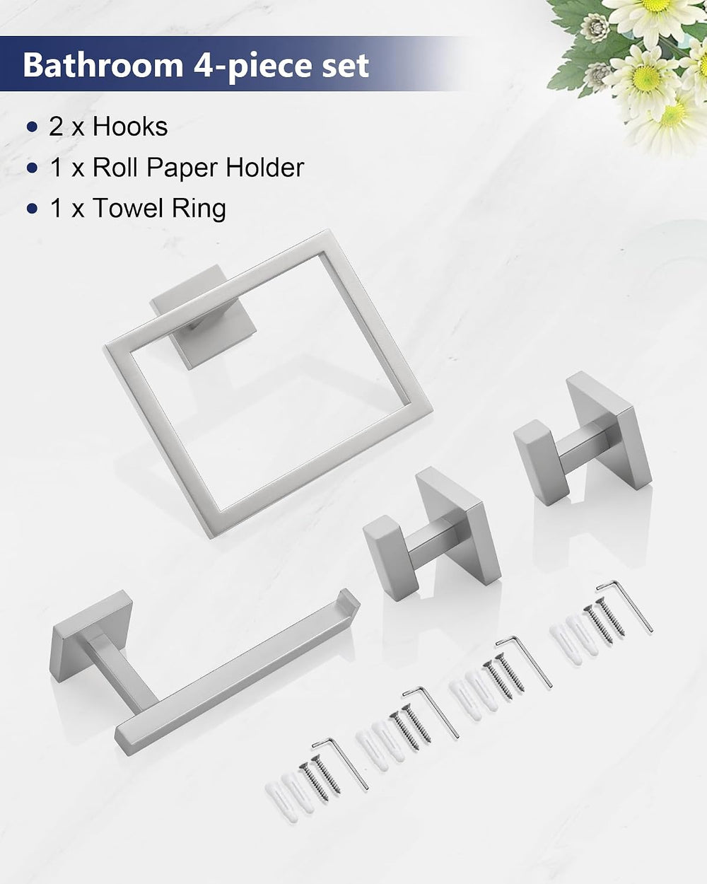 Brushed Nickel Bathroom Accessories, Toilet Paper Holder,Towel Ring & Hooks