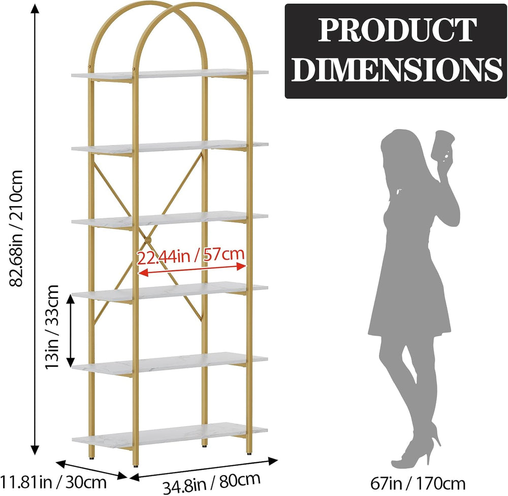 Arbuxzuy 6 Tier Bookshelf, 83" Tall Arched Bookcase, Tall Book Shelf wit...