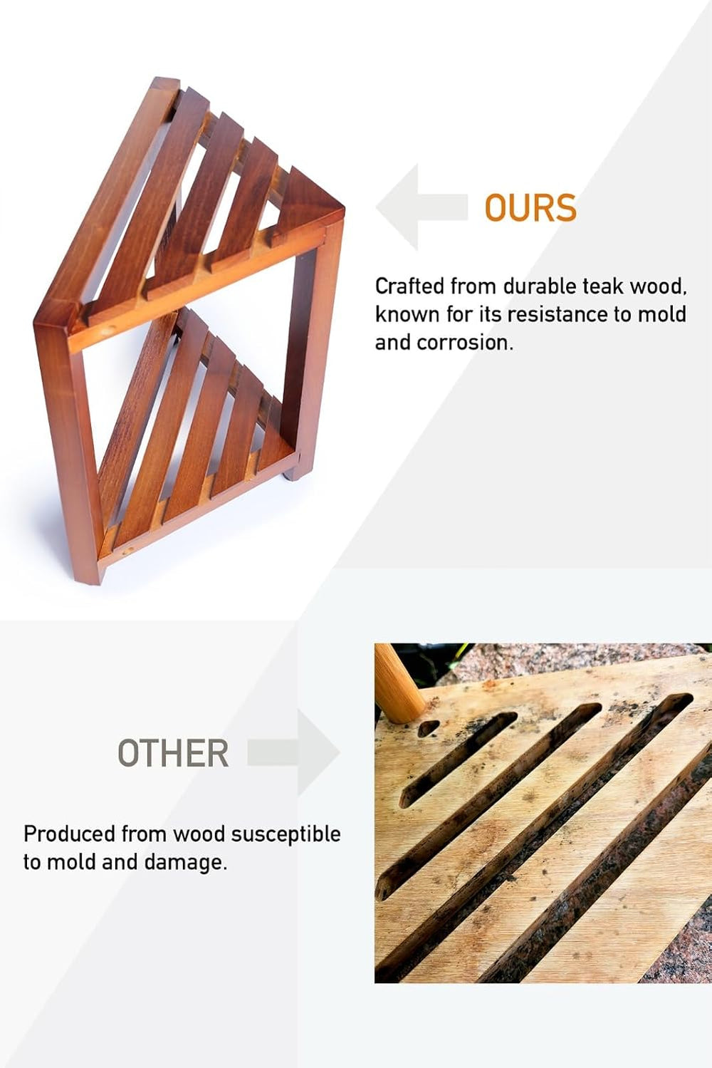 Small Teak Corner Shower Stool for Shaving Legs - 12.4-Inch Wooden Foot Rest ...