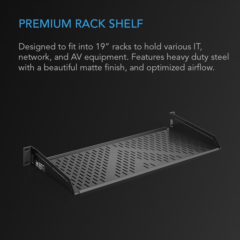 AC Infinity Vented Rack Shelf 1U, 8" Deep for 19" Server & AV R...