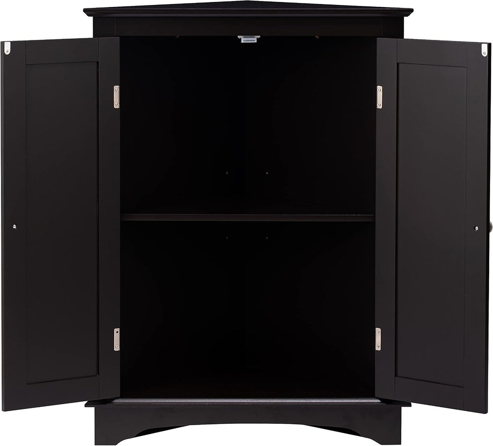 Spirich Corner Bathroom Cabinet with Doors and Adjustable Shelf, Espresso