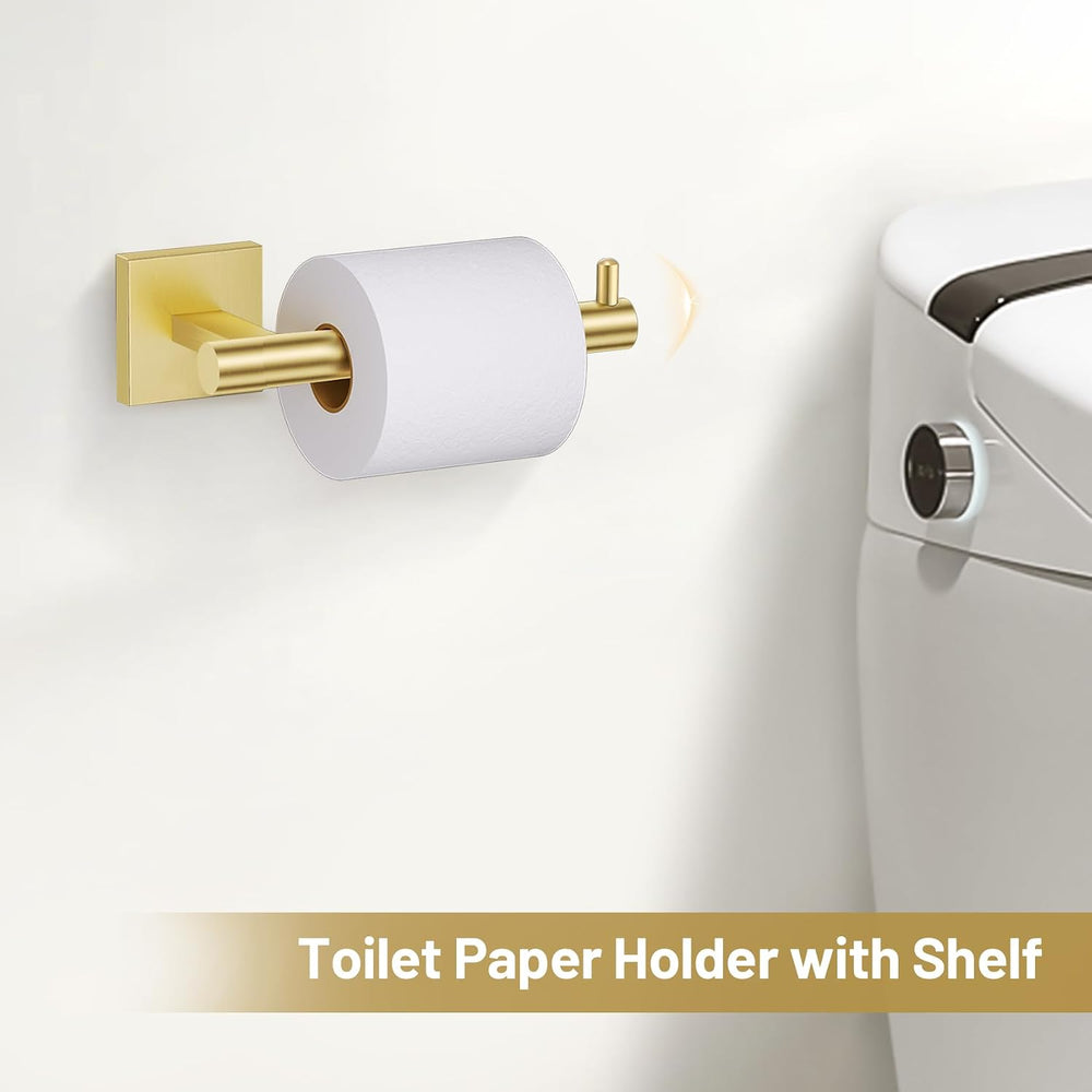 TURS Brushed Gold 4-Pieces Towel Ring Set Include Towel Ring Toilet Paper Hol...