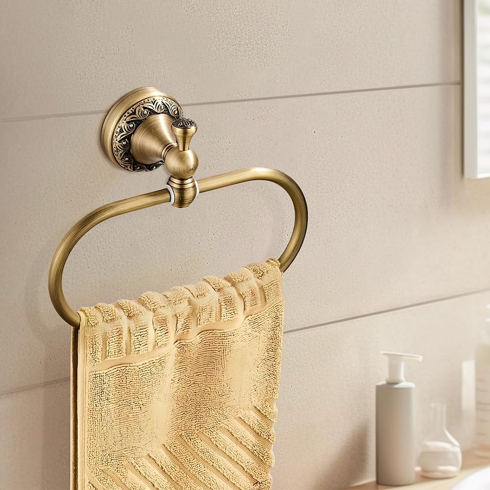 2-Piece Set Antique Brass Toilet Paper Holder, Brass Towel Ring Oval, Hand To...