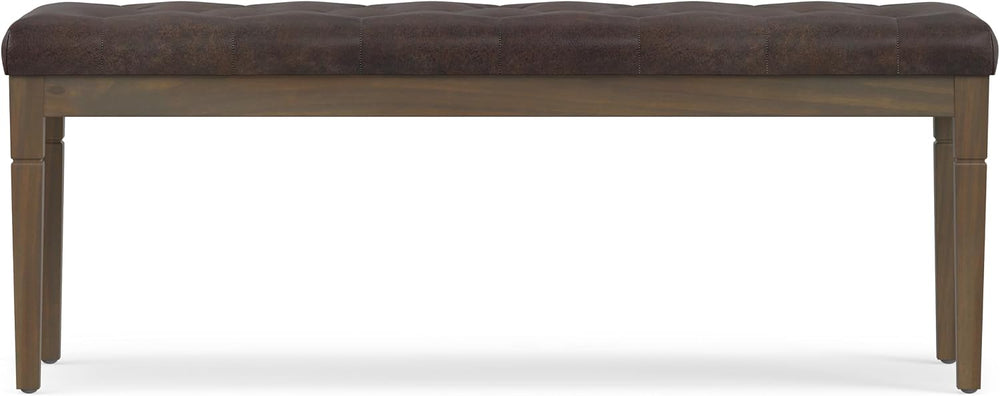 SIMPLIHOME Waverly 48" Wide Vegan Leather Rectangle Ottoman in Brown